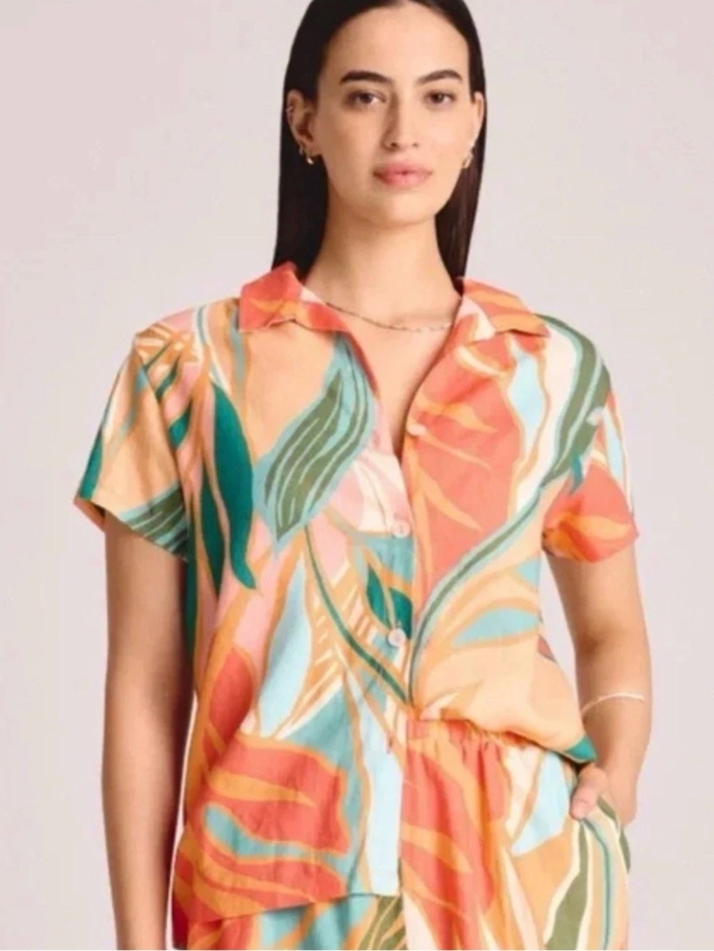 Vitamin A Button Shirt Womens Tropical Linen Blend Resort Set Top XXL Shorts XL